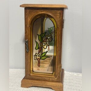 Wooden Jewelry Box with Floral staingkass Design